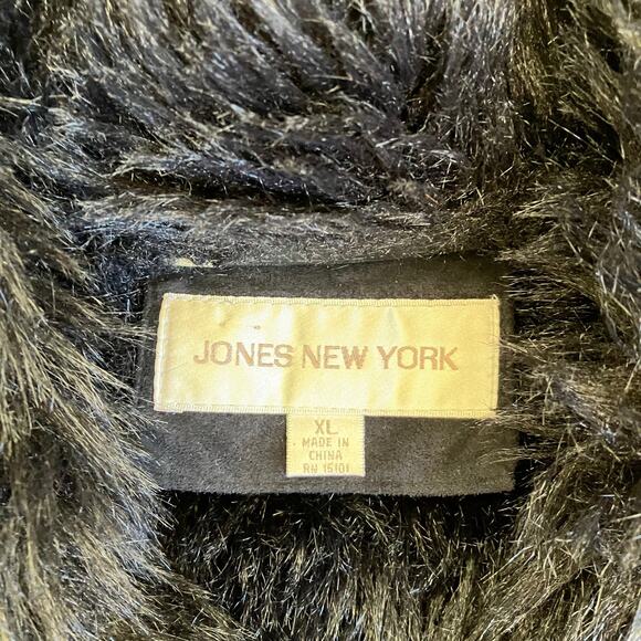 Jones NY Sz XL Vintage Y2K Penny Lane Style Faux Fur/Suede Winter Coat Black - Picture 15 of 16